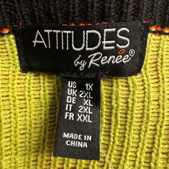 NWT Attitudes by Renee Global Illusions Fair Isle Sweater Chartreuse Women’s 1X - Picture 6 of 8